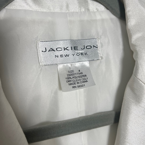 Jackie John White Satin Blazer Bow Detail Rhinestone Buttons Classy - Picture 7 of 10